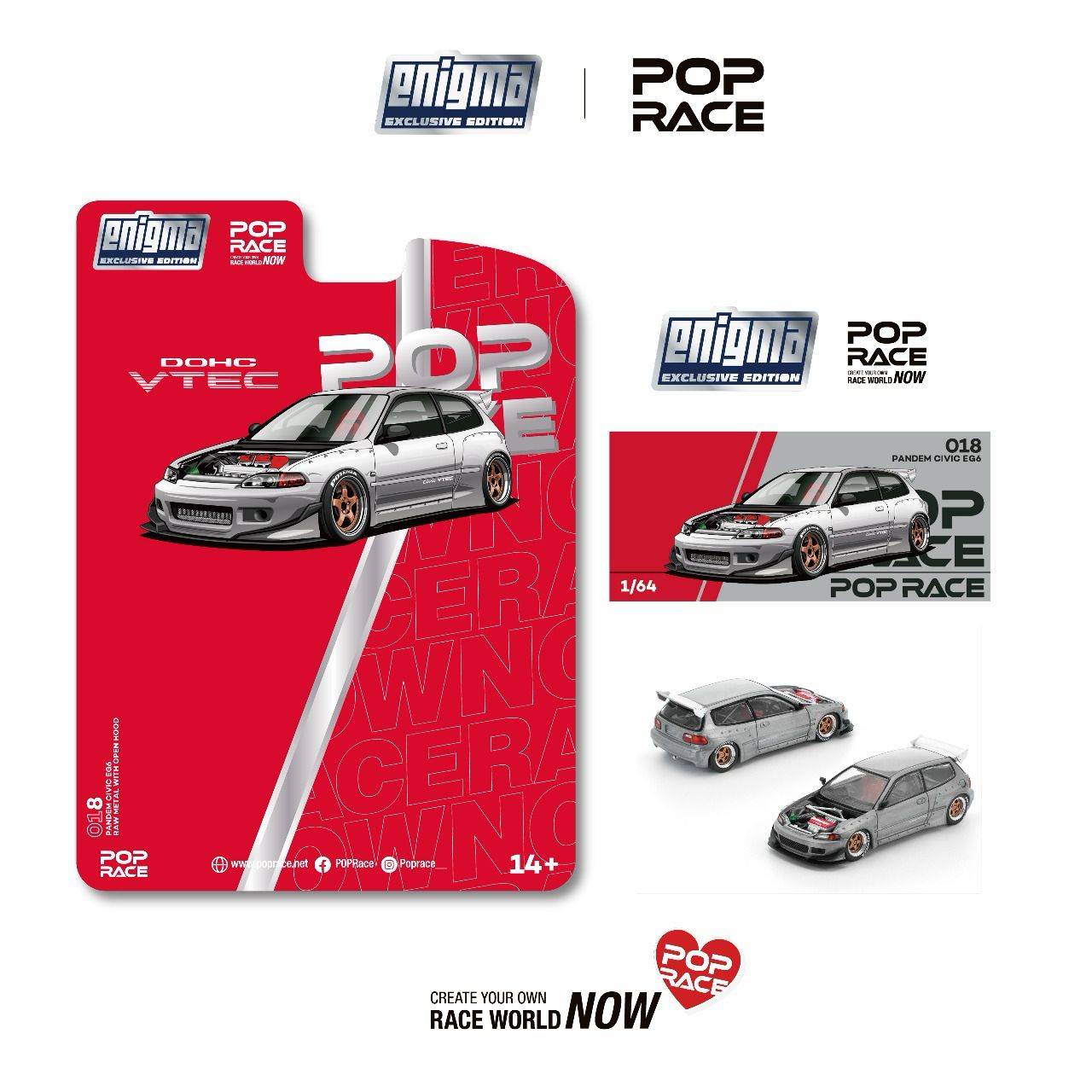 [POP RACE] 1:64 Pandem Civic EG6 Raw Metal