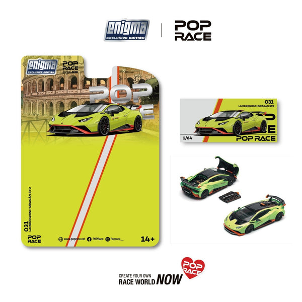 [POP RACE] 1:64 Lamborghini Huracan STO Verde Citrea/Aracio Dac - Blister Packaging - Toy Space Diecast Online Store Singapore