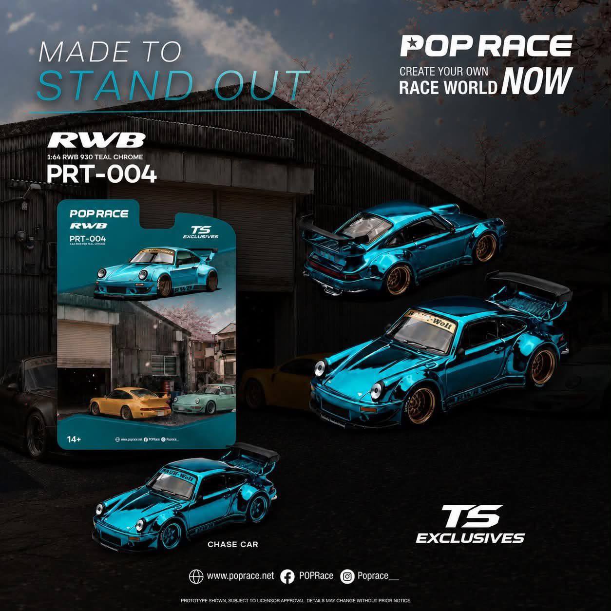 [POP RACE] 1:64 RWB 930 Teal Chrome - Tokyo Station Blister Packaging (Copy) - Toy Space Diecast Online Store Singapore