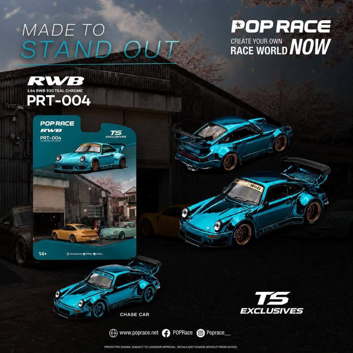 [POP RACE] 1:64 RWB 930 Teal Chrome - Tokyo Station Blister Packaging (Copy) - Toy Space Diecast Online Store Singapore