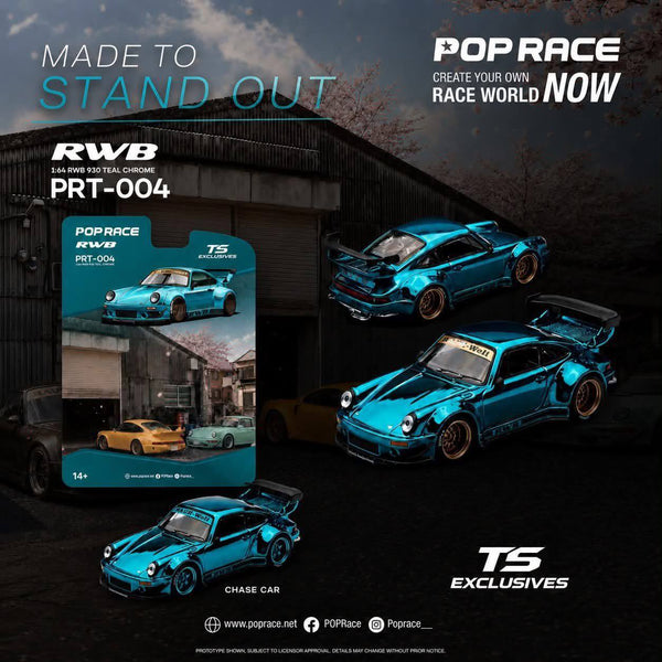 [POP RACE] 1:64 RWB 930 Teal Chrome - Tokyo Station Blister Packaging (Copy)