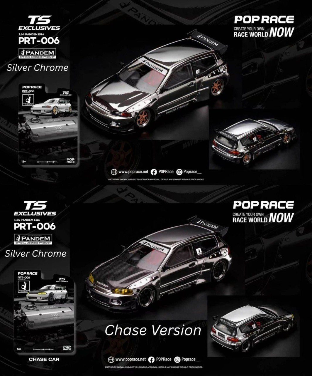 [POP RACE] 1:64 Pandem EG6 Silver Chrome - Tokyo Station Blister Packaging