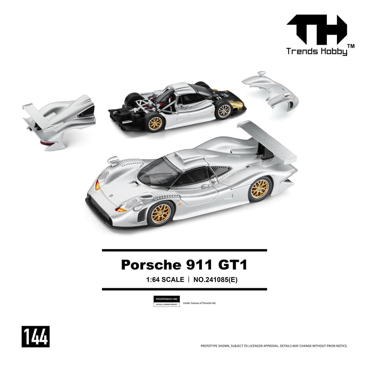 [TRENDS HOBBY] Porsche 911 GT1 1998 Silver - Toy Space Diecast Online Store Singapore