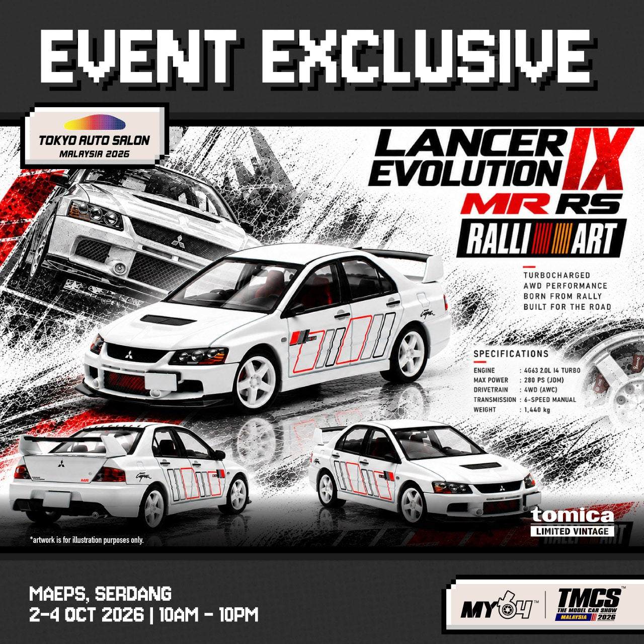 [TOMICA] Mitsubishi Lancer Evoluton IX RS White [Tokyo Auto Salon Malaysia 2026]