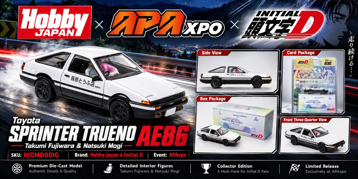[HOBBY JAPAN] 1:64 Toyota Sprinter Trueno Ae86 Takumi Fujiwara & Natsuki Mogi APAxpo Event Model