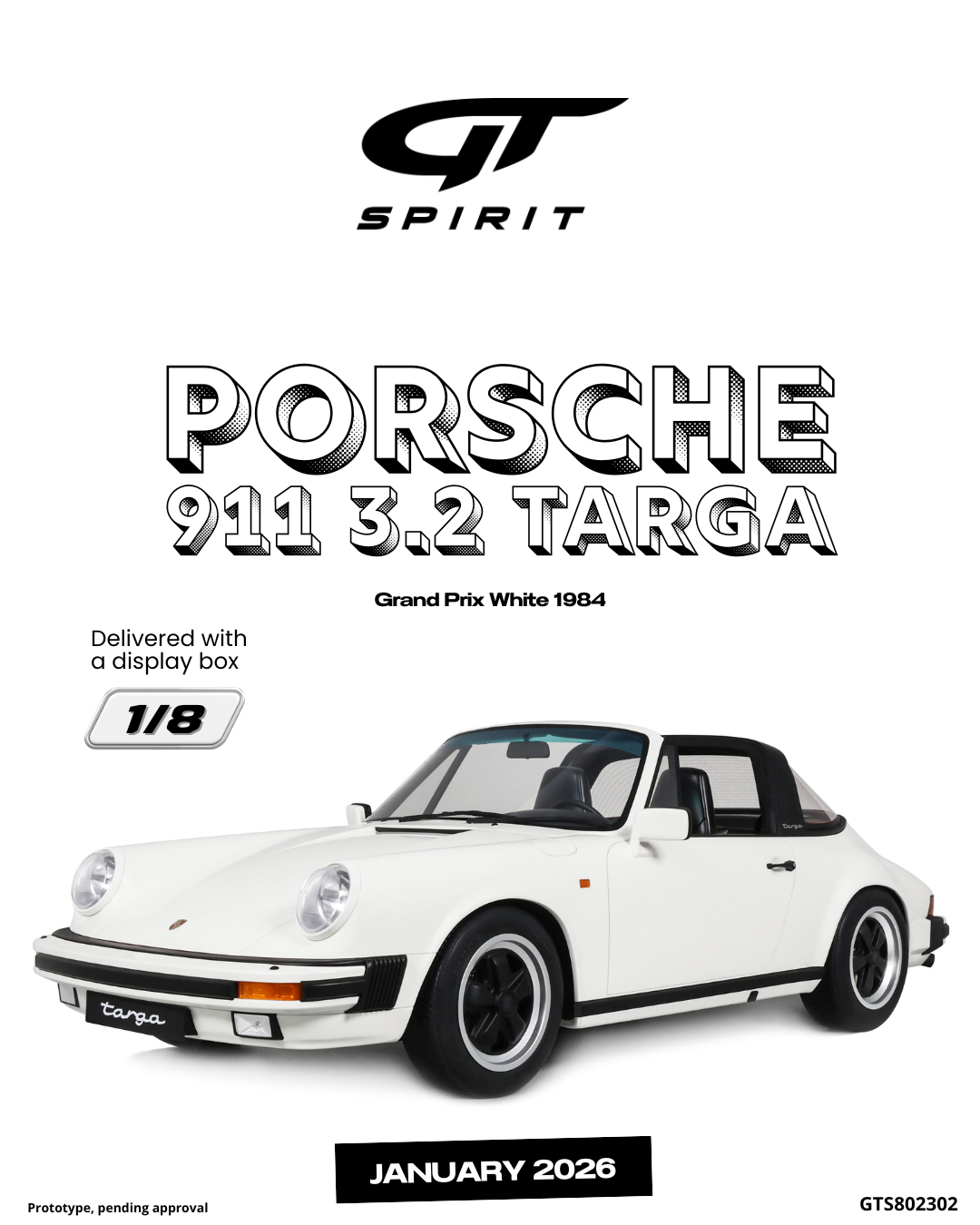 [GT SPIRIT] 1:8 Porsche 911 3.2 Targa Grand Prix White 1984