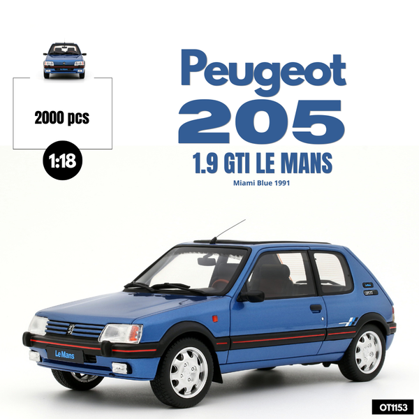 [OTTOMOBILE] 1:18 Peugeot 205 1.9 GTI LE Mans Miami Blue 1991 [OT1153]