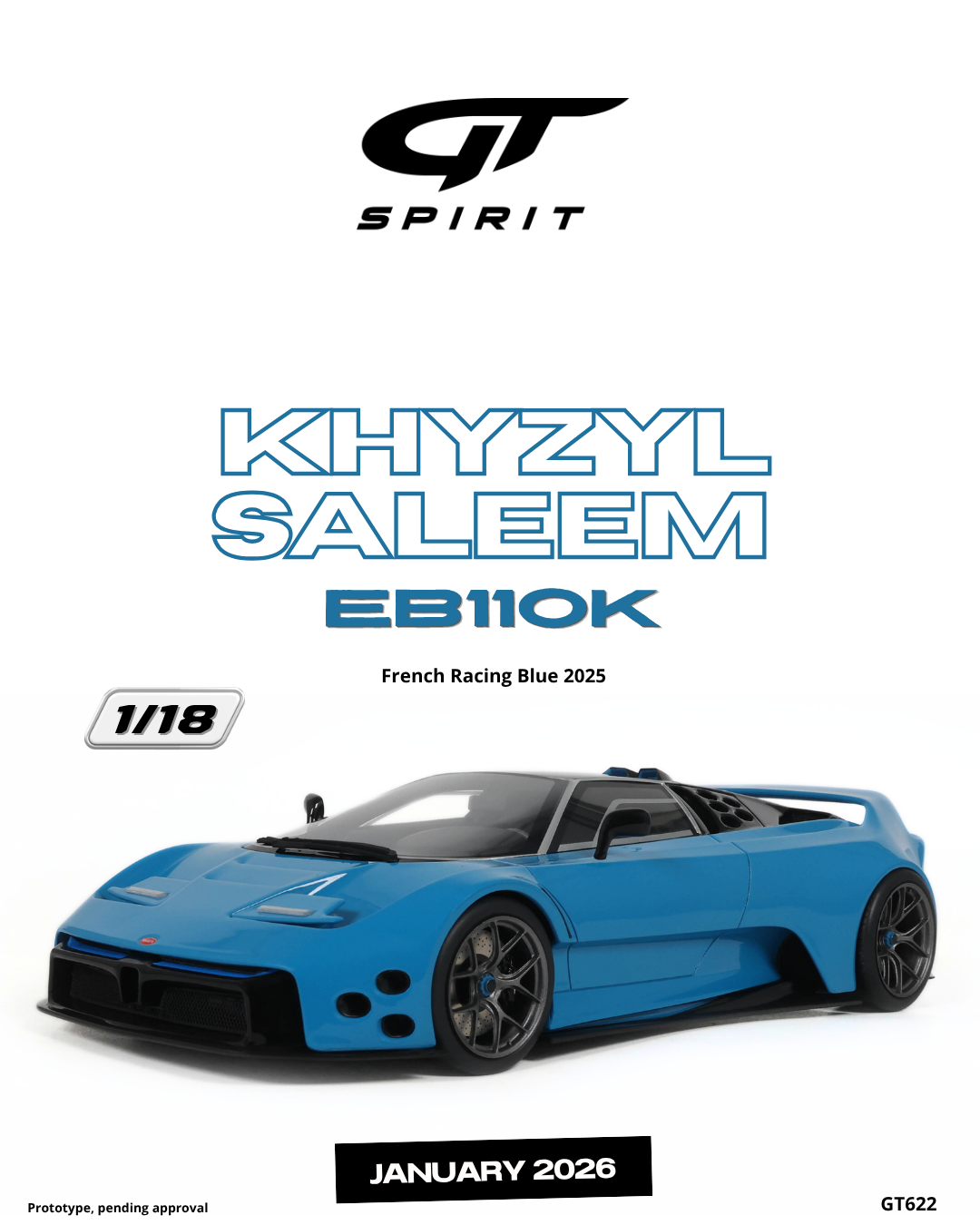[GT SPIRIT] 1:18 Khyzyl Saleem EB110k French Racing Blue 2025 [GT622]