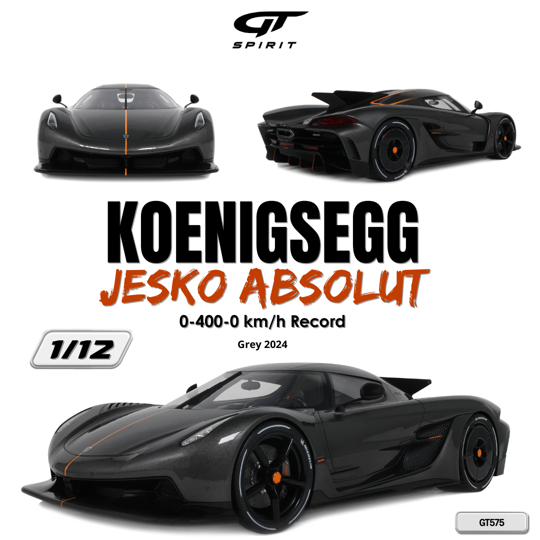 [GT SPIRIT] 1:12 Koenigsegg Jesko Absolut 0-400-0 KM/H Record Grey 2024 [GT575]
