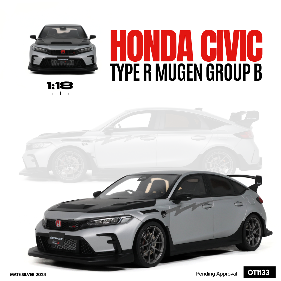 [OTTOMOBILE] 1:18 Honda Civic Type R Mugen Group B Mate Silver 2024 [OT1133]