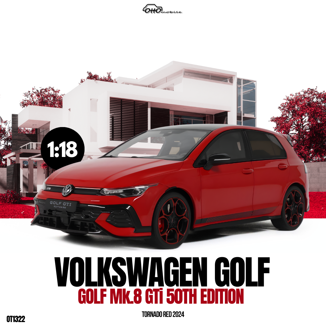 [OTTOMOBILE] 1:18 Volkswagen Golf MK.8 GTI 50th Edition Tornado Red 2024 [OT1322] - Toy Space Diecast Online Store Singapore