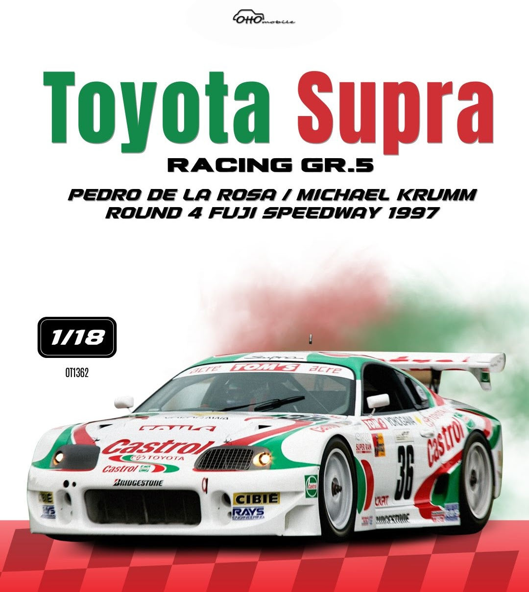 [OTTOMOBILE] 1:18 Toyota Supra Racing GR.5 White Pedro De La Rosa / Michael Krumm Round 4 Fuji Speedway 1997 [OT1362] - Toy Space Diecast Online Store Singapore