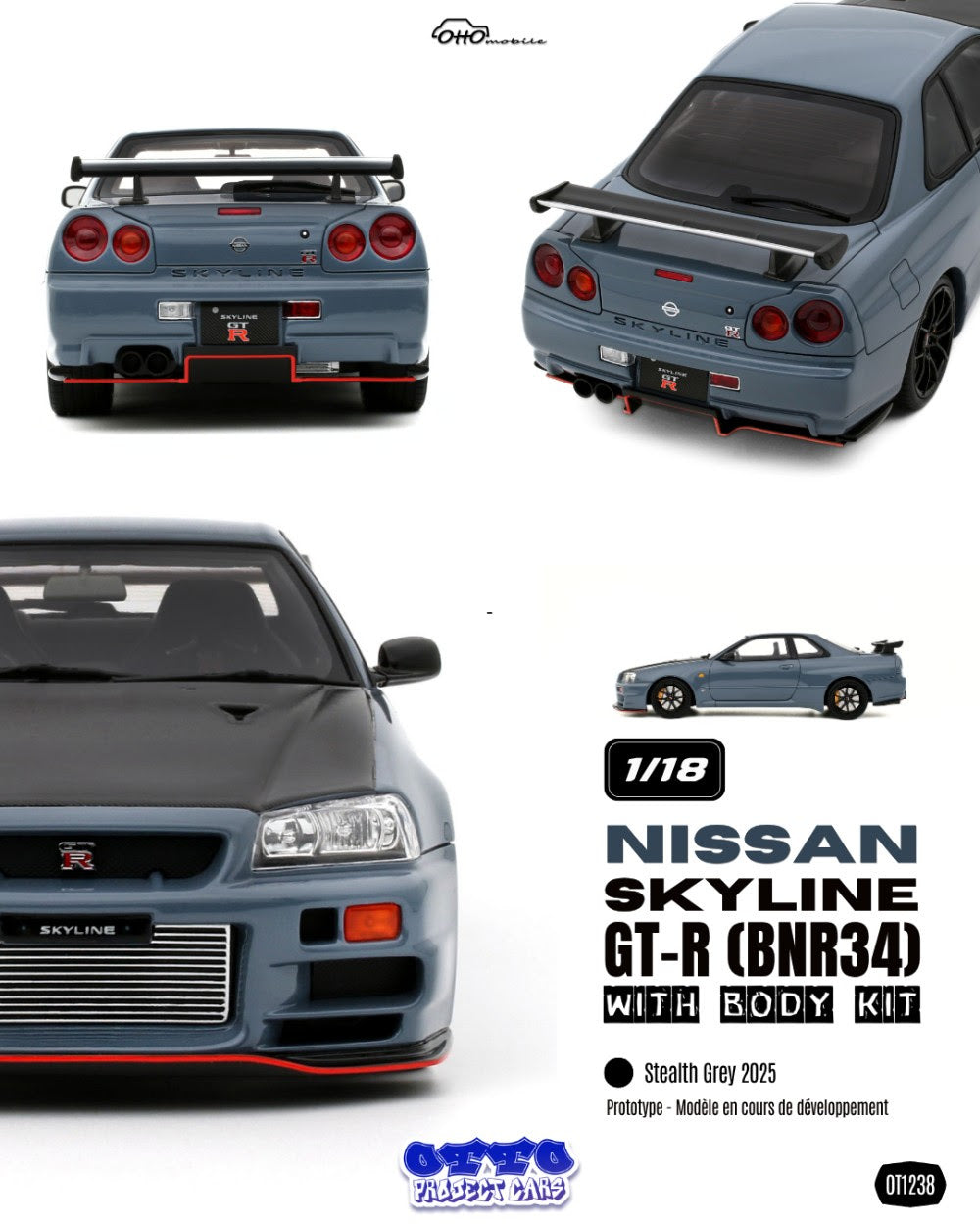[OTTOMOBILE] 1:18 Nissan Skyline GT-R (BNR34) With Body Kit Stealth Grey 2025 [OT1238]