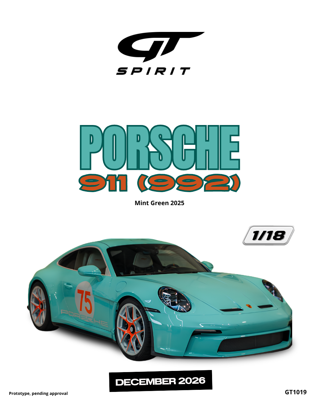 [GT SPIRIT] 1:18 Porsche 911 (992) Mint Green 2025 [GT1019]