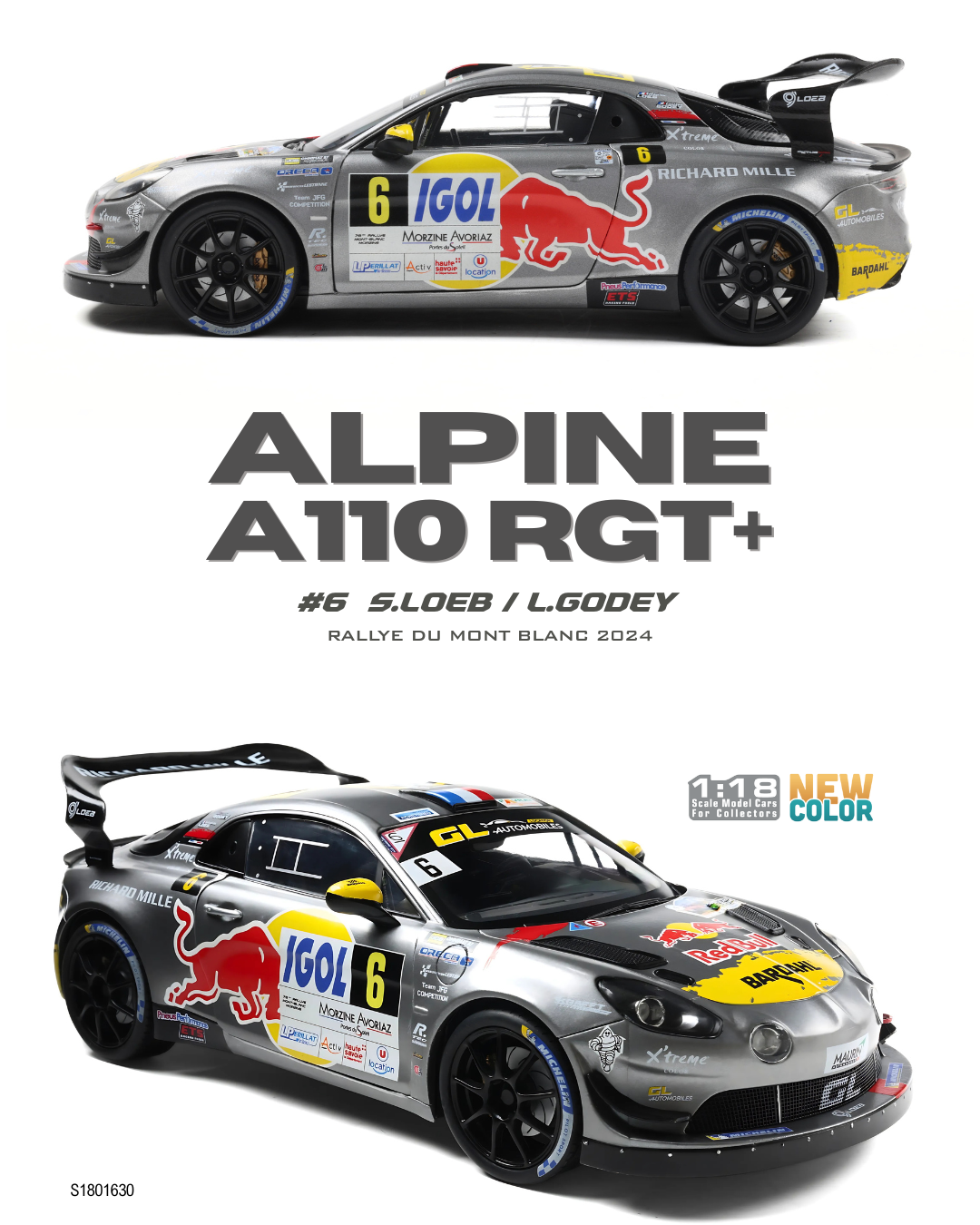 [SOLIDO] 1:18 Alpine A110 RGT+ Grey #6 S.Loeb / L.Godey Rallye DU Mont Blanc 2024 (Copy)