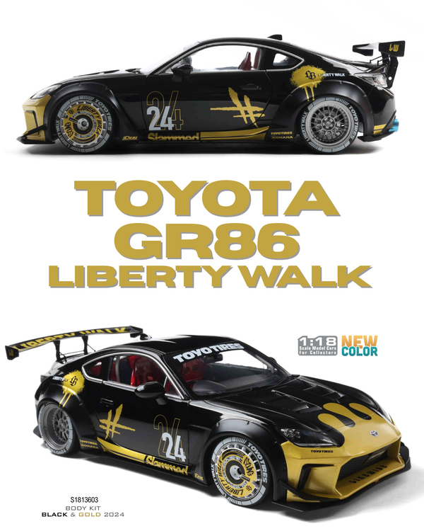 [SOLIDO] 1:18 Toyota GR86 Liberty Walk Body Kit Black & Gold 2024