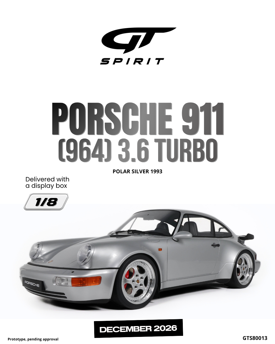 [GT SPIRIT] 1:8 Porsche 911 (964) 3.6 Turbo Polar Silver 1993